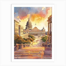 Storybook Illustration The Austin Texas State Capitol Austin Texas 1 Art Print