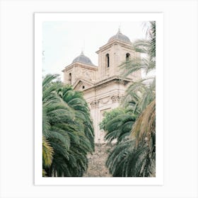 Palm Trees In Front Of A Church // Valencia, Spain, Travel Photography Art Print