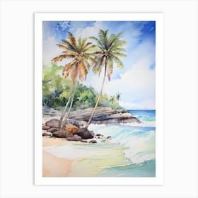 Watercolor Of Palm Trees On The Beach Art Print