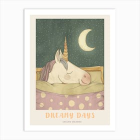 Pastel Storybook Style Unicorn Sleeping In A Duvet With The Moon 3 Poster Art Print