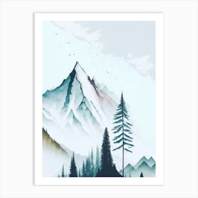 Mountain And Forest In Minimalist Watercolor Vertical Composition 29 Art Print