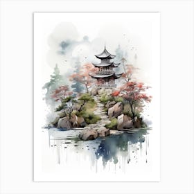 Chureito Pagoda In Yamanashi, Japanese Brush Painting, Ukiyo E, Minimal 2 Art Print