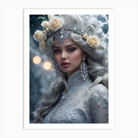 Beautiful Woman In Winter Art Print