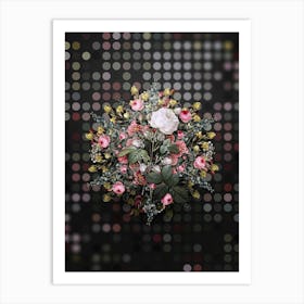 Vintage White Provence Rose Flower Wreath on Dot Bokeh Pattern n.0372 Art Print