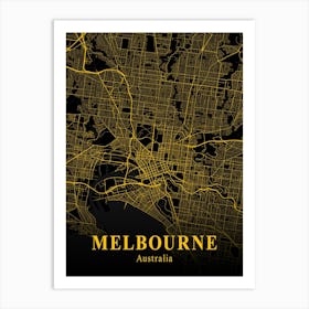 Melbourne Gold City Map 1 Art Print