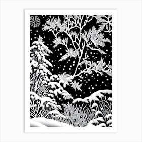 Cold, Snowflakes, Linocut 1 Art Print