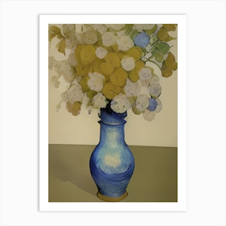 Blue Vase With Dried Flowers Art Print