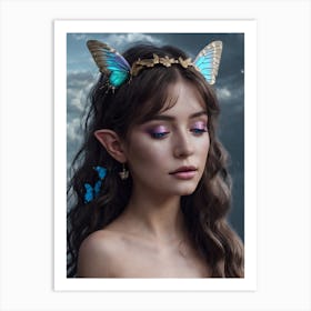 Butterfly Elf Lady, Butterfly Fairy, Aesthetic Art, Portrait Art, Ai Generated Art Vol.2 Art Print