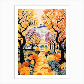 Schonbrunn Palace Gardens, Austria In Autumn Fall Illustration 3 Art Print