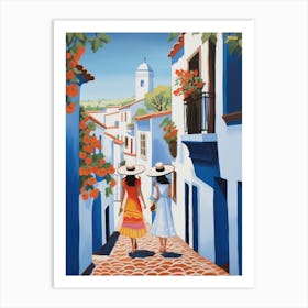 Two Women Walking Down A Street Art Print