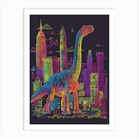 Neon Brachiosaurus In A Cityscape 2 Art Print