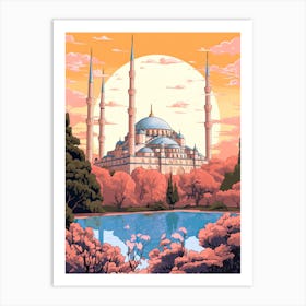 The Blue Mosque   Istanbul, Turkey   Cute Botanical Illustration Travel 1 Art Print