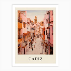 Cadiz Spain 4 Vintage Pink Travel Illustration Poster Art Print