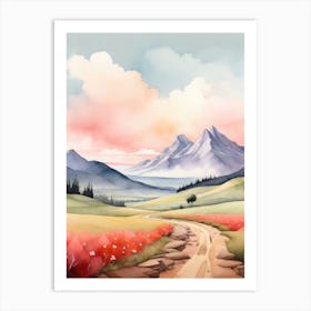 Tranquil Mountains In Minimalist Watercolor Vertical Composition 24 Art Print