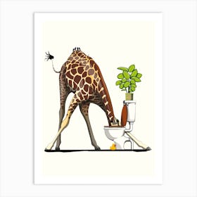 Giraffe Drinking From Toilet Art Print
