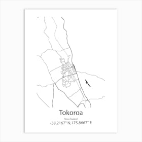 Tokoroa,New Zealand Minimalist Map Art Print