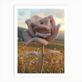 Pink Rose Knitted In Crochet 6 Art Print
