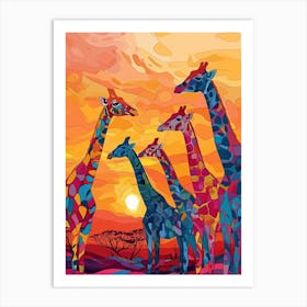 Warm Colourful Giraffes In The Sunny Landscape 4 Art Print