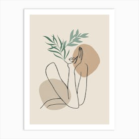 boho mid century of A Woman Holding A Plant Art Print