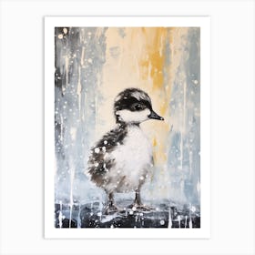 Black Feathered Duckling In A Snow Scene 3 Art Print