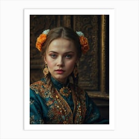 Russian Girl In Traditional Costume Art Print