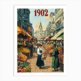 Aihrgdesign A Retro Poster Of A Lively 1902 Open Air Marketpl 34b9948d Cdd7 457b 96c9 B7a9726f1908 0 Art Print