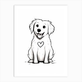 Cute Line Illustration Golden Retriever With Heart Art Print
