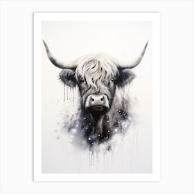 Neutral Watercolour Portrait Of Highland Cow 5 Art Print