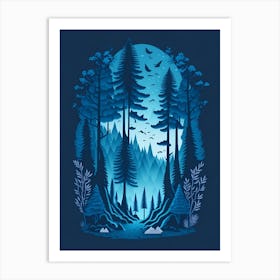 A Fantasy Forest At Night In Blue Theme 38 Art Print