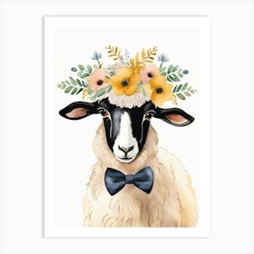 Baby Blacknose Sheep Flower Crown Bowties Animal Nursery Wall Art Print (31) Art Print