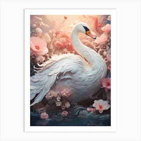 Swan With Flowers Art Print