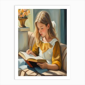 little girl is reading a book Art Print