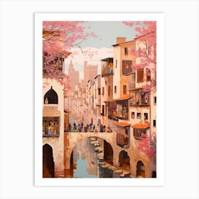 Valencia Spain 7 Vintage Pink Travel Illustration Art Print