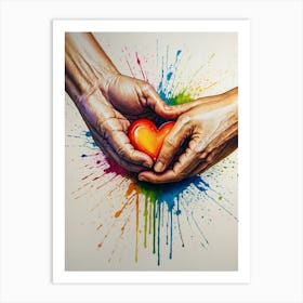 Two Hands Holding A Heart Art Print