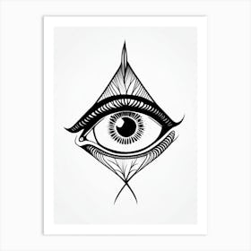 Awareness, Symbol, Third Eye Simple Black & White Illustration 4 Art Print