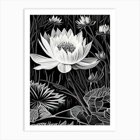 Water Lily Wildflower Linocut 1 Art Print