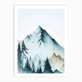 Mountain And Forest In Minimalist Watercolor Vertical Composition 147 Art Print