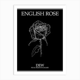 English Rose Dew Line Drawing 1 Poster Inverted Art Print