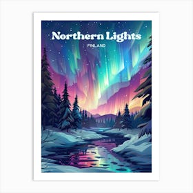 Northern Lights Finland Green Lights Digital Travel Art Art Print