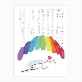 Person Sleeping Under Rainbow Umbrella Feeling Safe And Protected while the rain is music Art Print