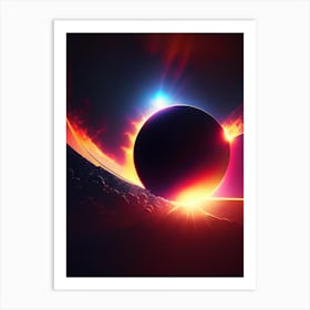 Solar Eclipse Neon Nights Space Art Print