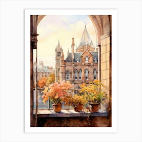 Window View Of Dublin Ireland In Autumn Fall, Watercolour 3 Art Print