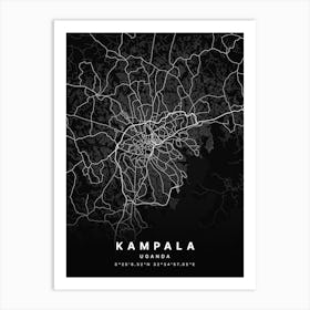 Kampala Uganda Black Map Art Print