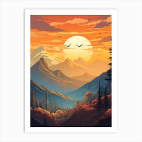 Landscape With Mountains And Birds Art Print