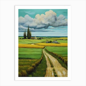 Green plains, distant hills, country houses,renewal and hope,life,spring acrylic colors.37 Art Print