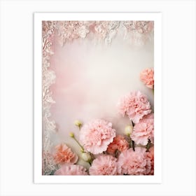 Pink Carnations On Lace Background Photo 2 Art Print