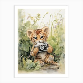 Tiger Illustration Photographing Watercolour 3 Art Print