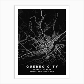 Quebec City Quebec Canada Black Map Art Print