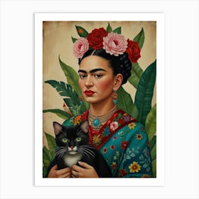 Leonardo Lightning Xl Frida Kahlo Portrait With Cats Mexican P 0 3 Topaz Standard V2 4x Art Print