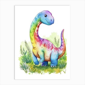 Rainbow Watercolour Camarasaurus Dinosaur 1 Art Print